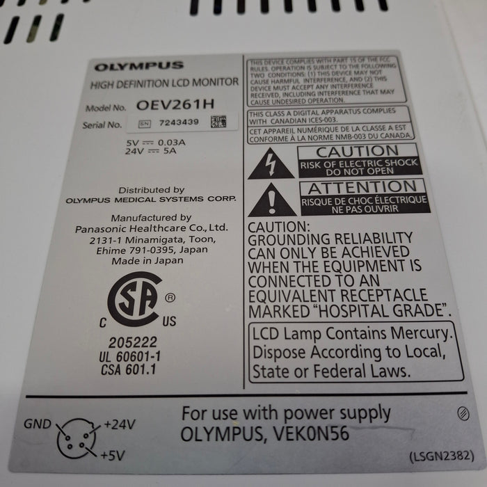 Olympus Olympus OEV261H 26" LCD Endoscopy Monitor Flexible Endoscopy reLink Medical