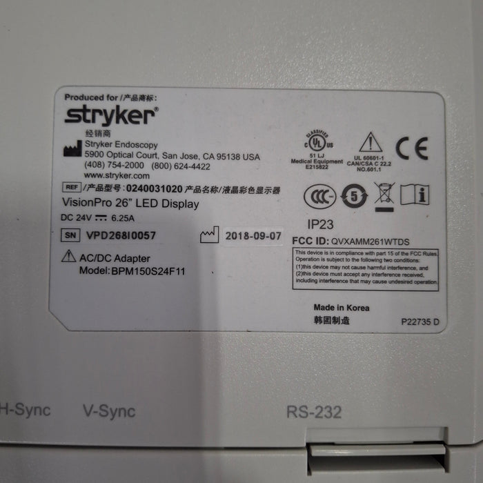 Stryker Stryker VisionPro 26" LED Display Monitor Rigid Endoscopy reLink Medical