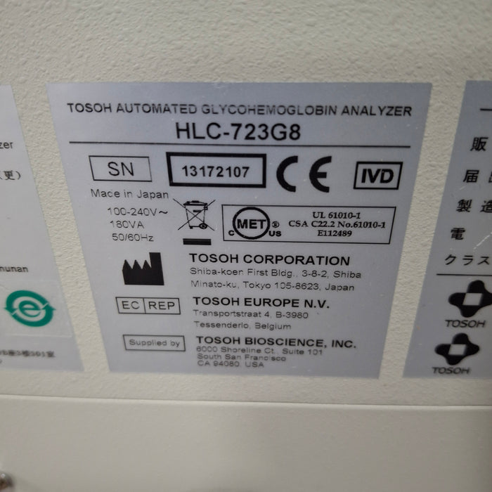 Tosoh Bioscience, Inc Tosoh Bioscience, Inc G8 Analyzer Clinical Lab reLink Medical