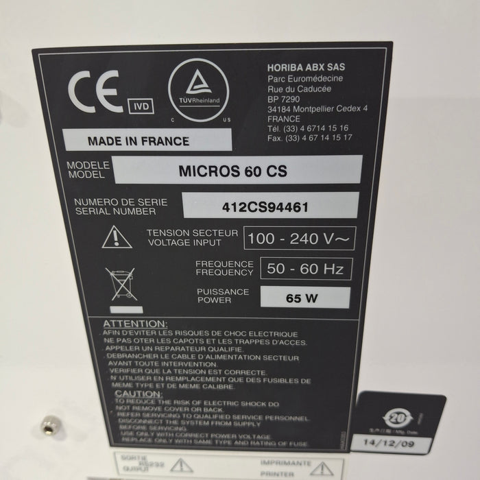 Horiba Horiba ABX Micros 60 CS Hematology Analyzer Clinical Lab reLink Medical