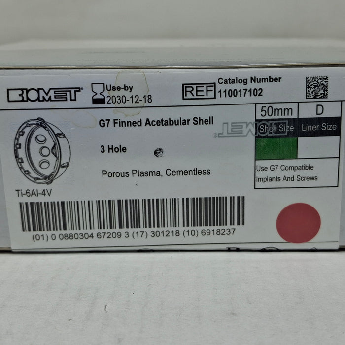 Biomet, Inc. 110017102 G7 Finned Acetabular Shell, 50mm