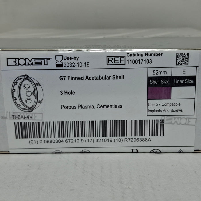 Biomet, Inc. 110017103 G7 Finned Acetabular Shell, 52mm