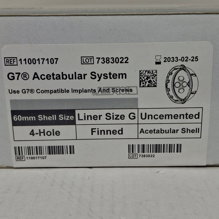 Biomet, Inc. 110017107 G7 Finned Acetabular Shell, 60mm