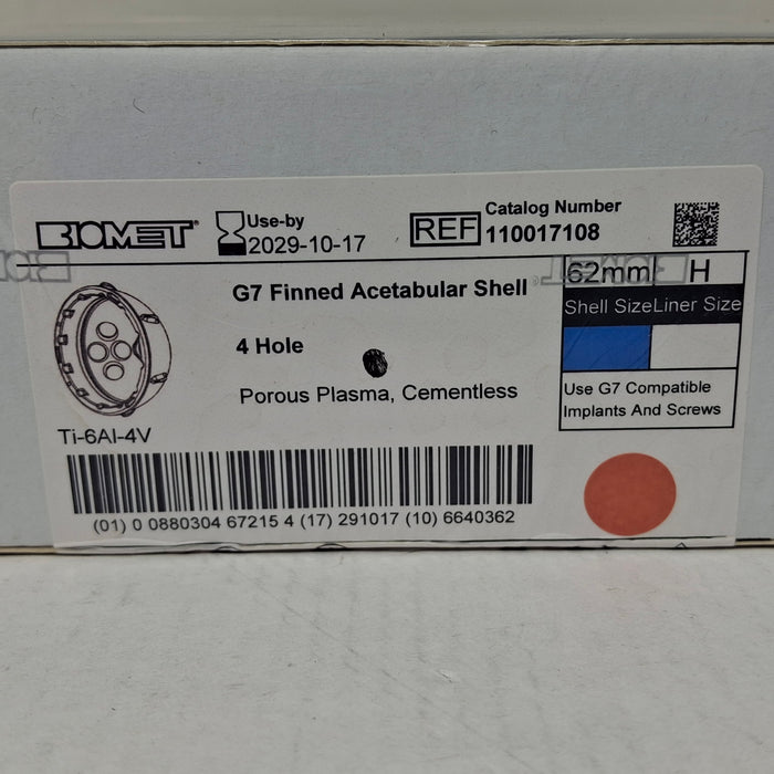 Biomet, Inc. 110017108 G7 Finned Acetabular Shell, 62mm