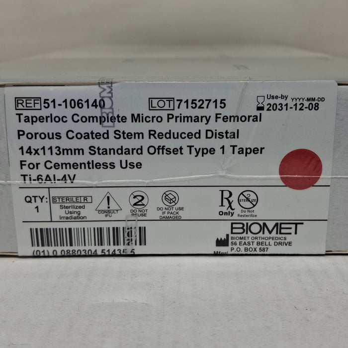 Biomet, Inc. 51-106140 Taperloc Complete Micro Primary Femoral, 14x113mm