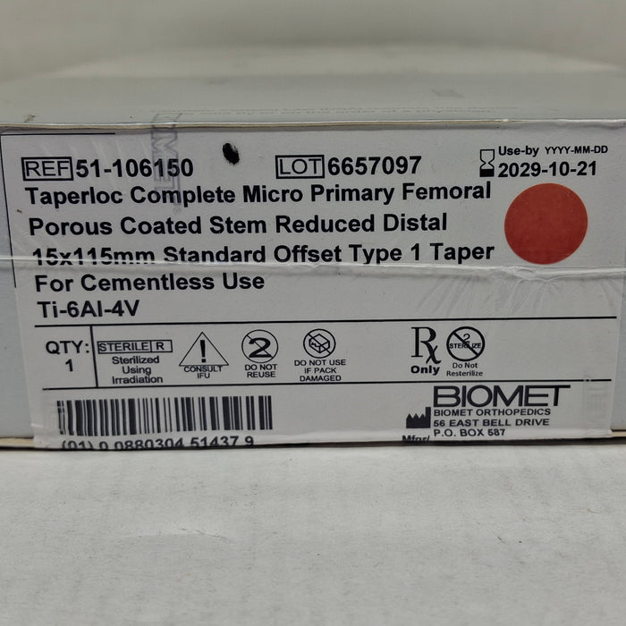 Biomet, Inc. 51-106150 Taperloc Complete Micro Primary Femoral, 15x115mm