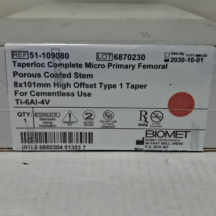 Biomet, Inc. 51-109080 Taperloc Complete Micro Primary Femoral, 8x101mm