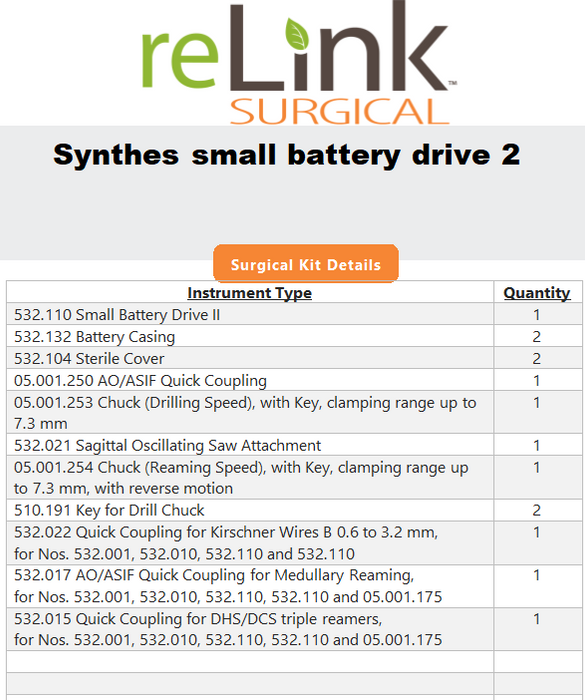 Synthes, Inc. 532.110 Small Battery Drive II
