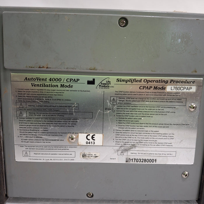 Life Support Products Life Support Products Autovent 4000 CPAP Ventilator Respiratory reLink Medical