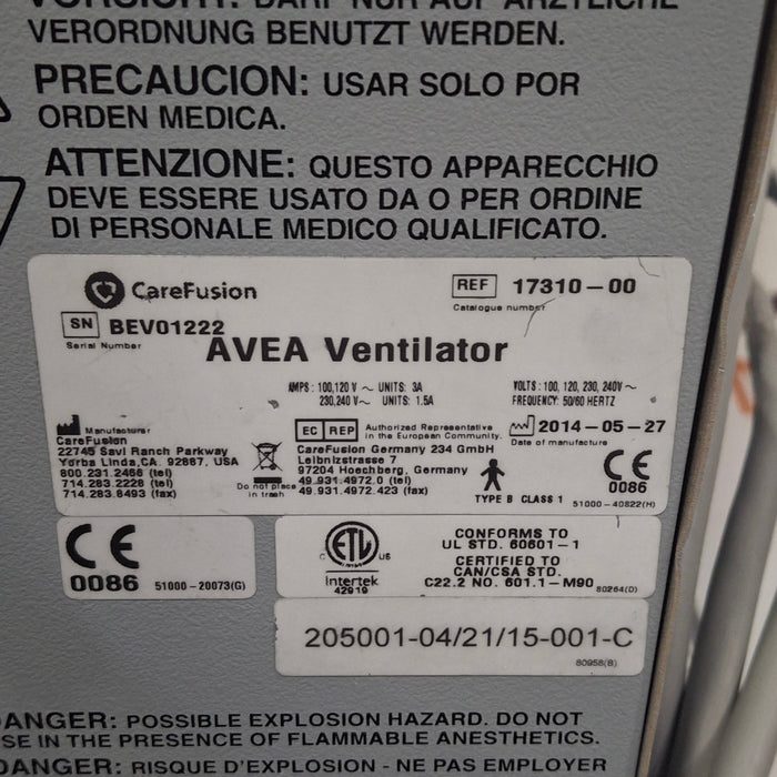 CareFusion CareFusion Avea Ventilator Respiratory reLink Medical