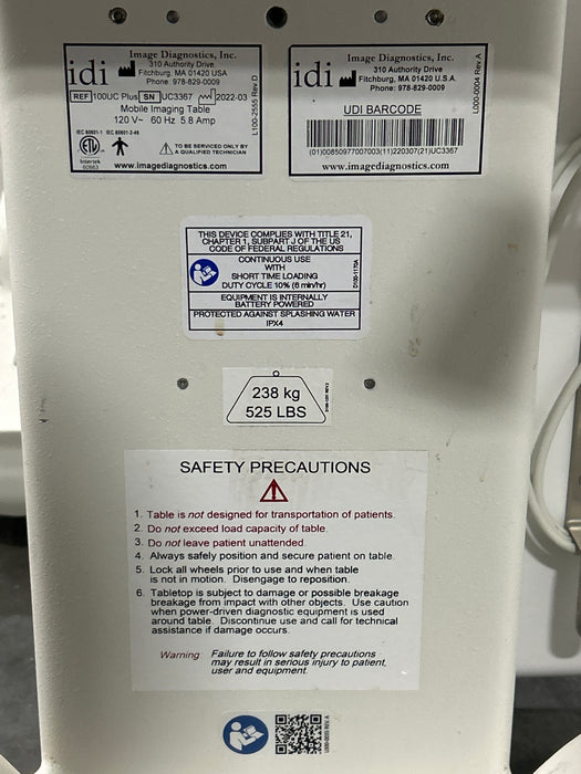 Image Diagnostics Inc. 100UC Plus Urological Imaging Table