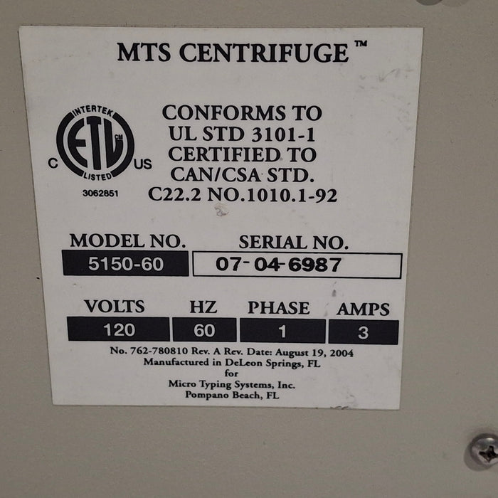 Ortho Diagnostic Systems Inc. MTS 5150-60 Centrifuge