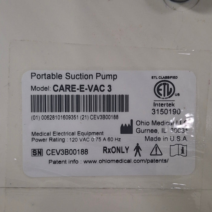 Ohio Medical Corporation Ohio Medical Corporation Care-E-Vac 3 Portable Suction System Surgical Equipment reLink Medical