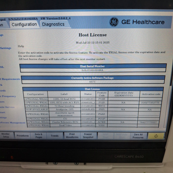 GE Healthcare Carescape B450 Critical Care Patient Monitor