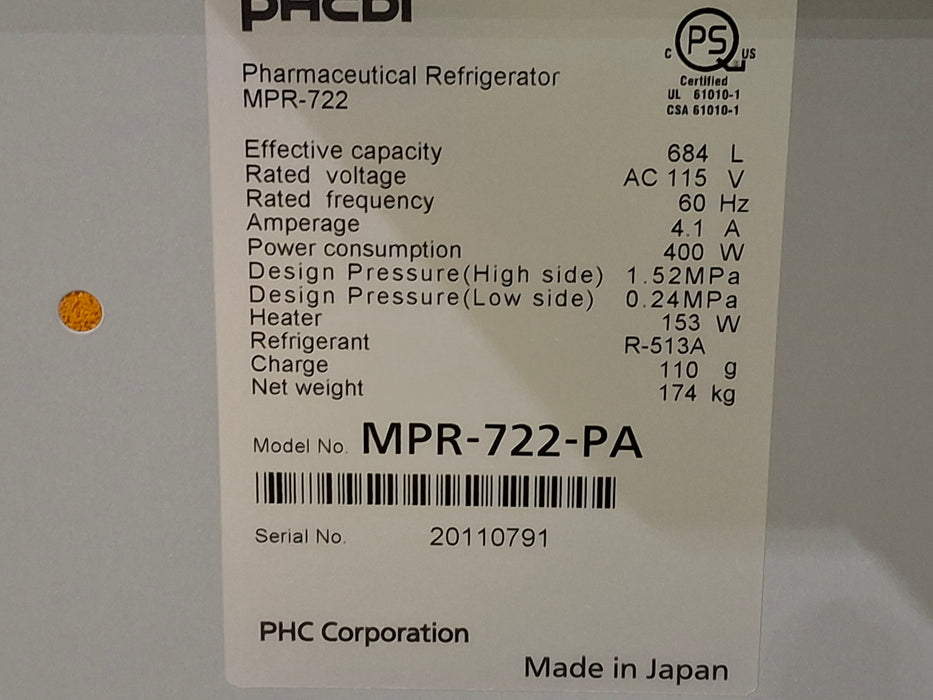 PCH Corporation PCH Corporation MPR-722-PA Pharmacy Refrigerator Research Lab reLink Medical