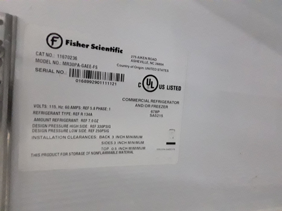 Fisher Scientific MR30PA-GAEE-FS Lab Refrigerator