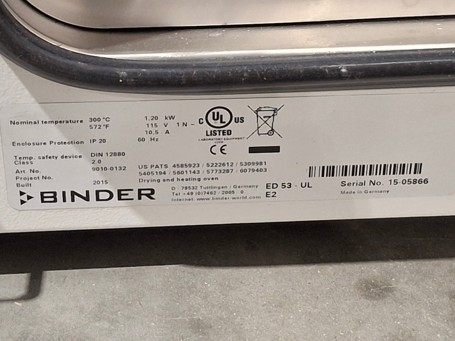 Binder Gmbh Binder Gmbh ED 53-UL Gravity Convection Oven Research Lab reLink Medical