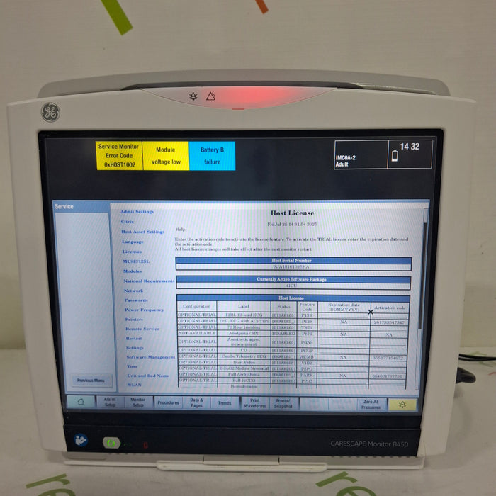GE Healthcare Carescape B450 Critical Care Patient Monitor