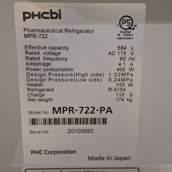 PCH Corporation PCH Corporation MPR-722-PA Pharmacy Refrigerator Research Lab reLink Medical