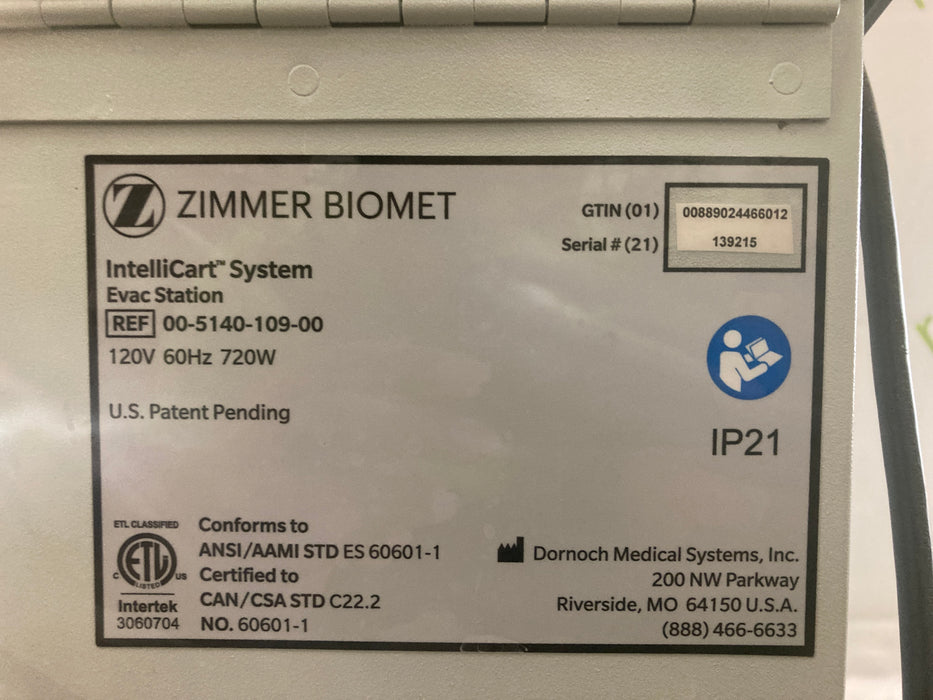 Zimmer Zimmer 00-5140-109-00 IntelliCart System Evac Station Surgical Equipment reLink Medical