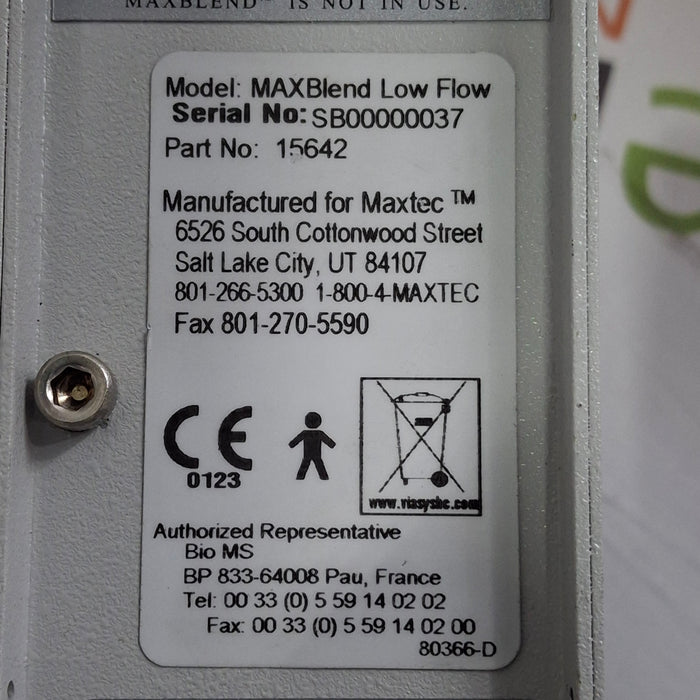 Maxtec, Inc. Maxtec, Inc. MAXBlend Low Flow Air/Oxygen Blender Respiratory reLink Medical