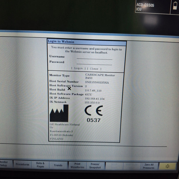 GE Healthcare Carescape B450 Critical Care Patient Monitor