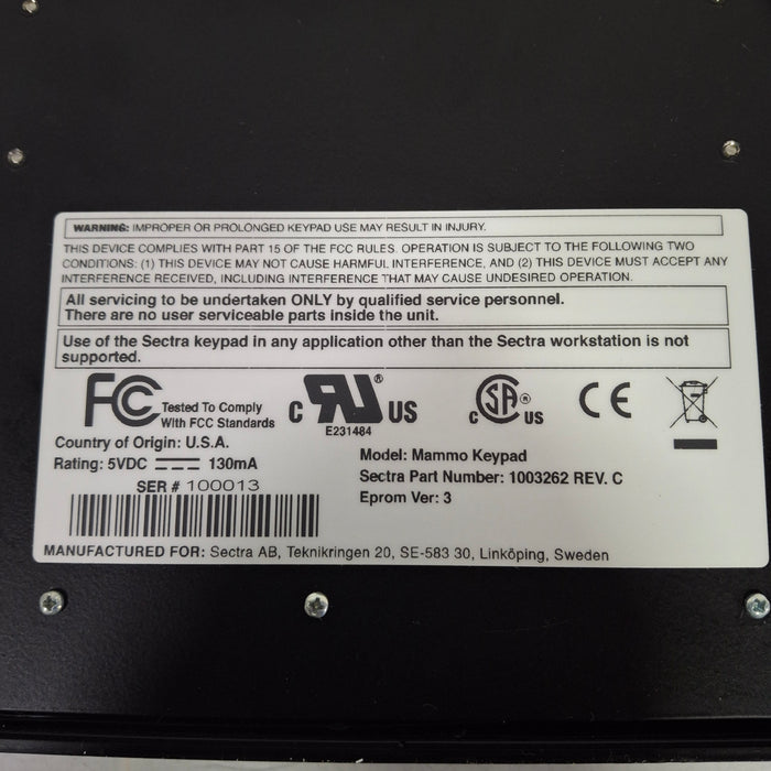 Sectra Medical Sectra Medical PACS Mammo Keypad Mammography reLink Medical