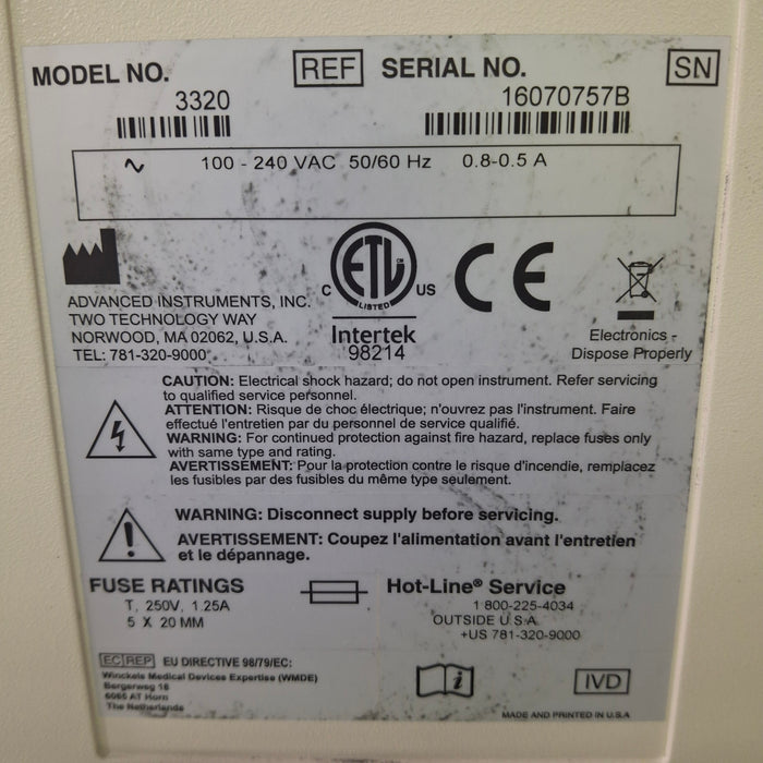 Advanced Instruments Advanced Instruments 3320 Osmometer Audiology reLink Medical