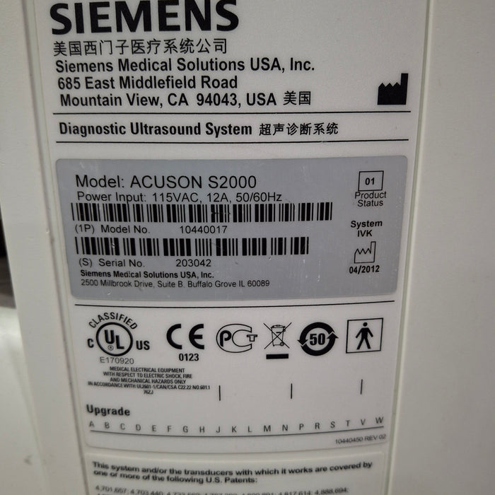 Siemens Acuson S2000 Ultrasound