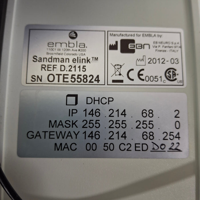EB Neuro SpA EB Neuro SpA Sandman D.2102 Digital 32+ Amplifier Polysomnograph Sleep Lab EEG EMG Sleep Systems reLink Medical