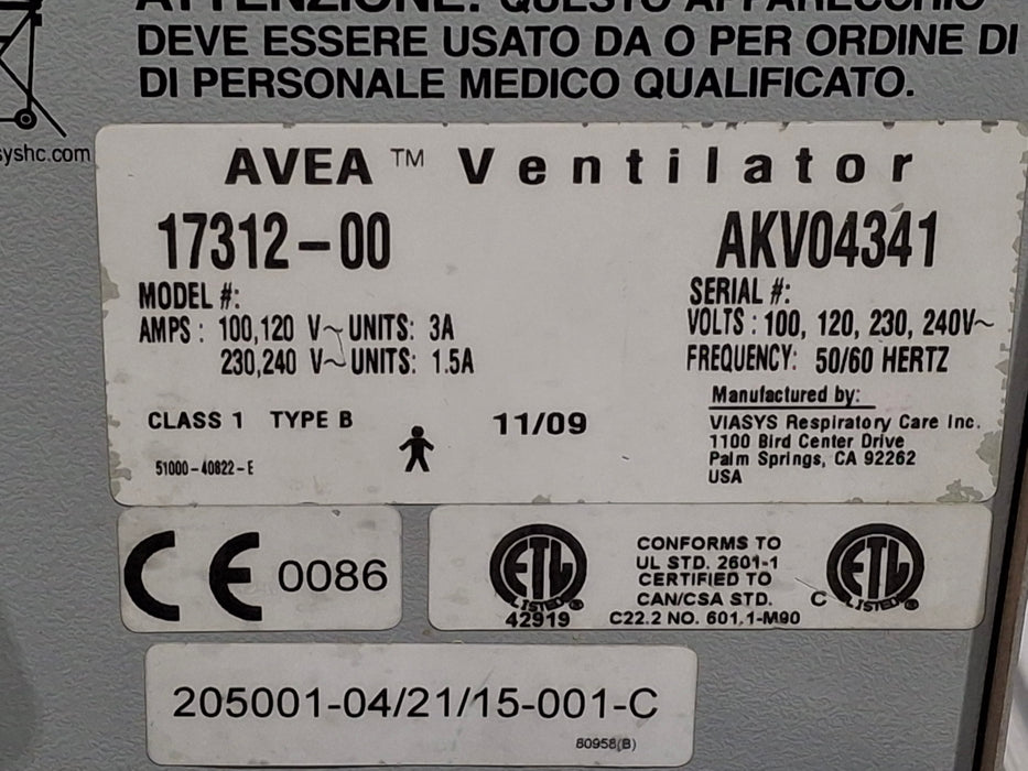 CareFusion CareFusion Avea Ventilator Respiratory reLink Medical