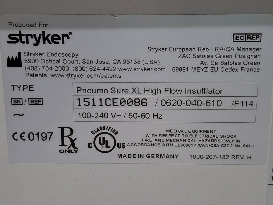 Stryker Stryker 620-040-610 Pneumo Sure XL High Flow Insufflator Rigid Endoscopy reLink Medical