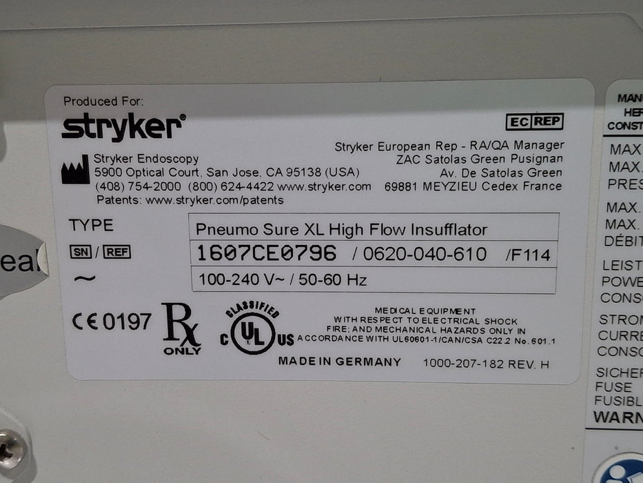 Stryker 620-040-610 Pneumo Sure XL High Flow Insufflator