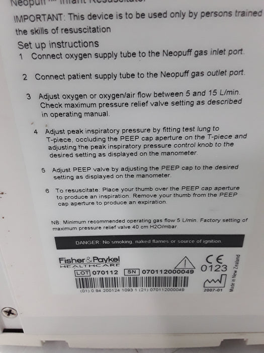 Fisher & Paykel Fisher & Paykel Neopuff Infant T-Piece Resuscitator Infant Warmers and Incubators reLink Medical