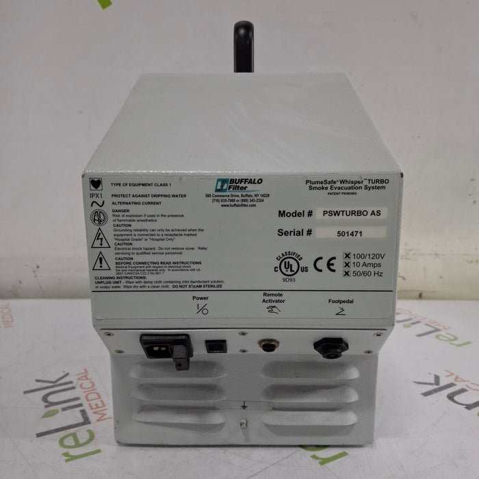Buffalo Filter Buffalo Filter PlumeSafe Whisper Turbo Smoke Evacuation System Electrosurgical Units reLink Medical