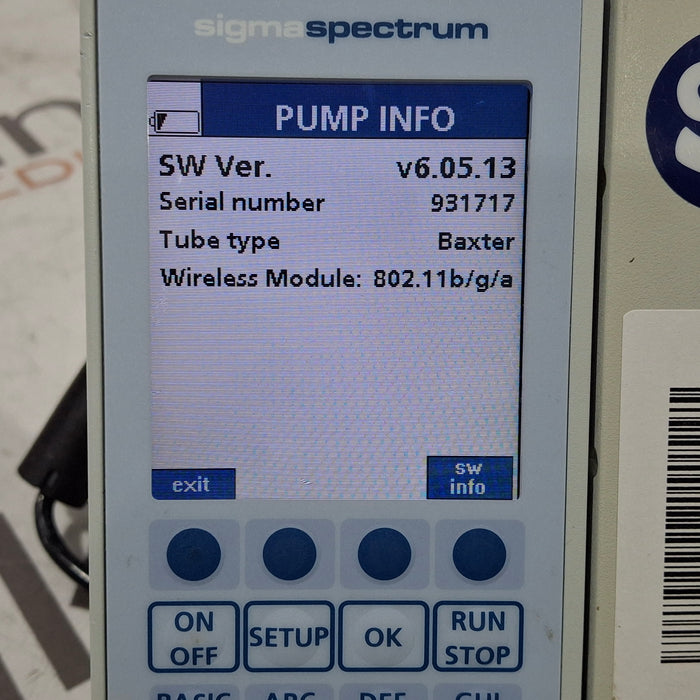 Baxter Baxter Sigma Spectrum 6.05.13 with A/B/G/N Battery Infusion Pump Infusion Pump reLink Medical