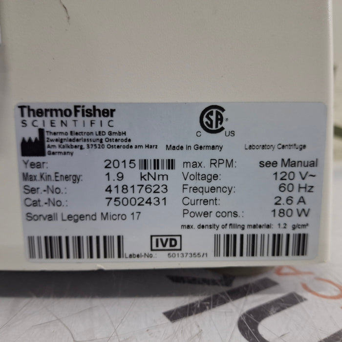 Thermo Scientific Thermo Scientific Legend Micro 17 Centrifuge Centrifuges reLink Medical