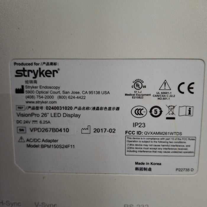 Stryker Stryker VisionPro 26" LED Display Monitor Rigid Endoscopy reLink Medical