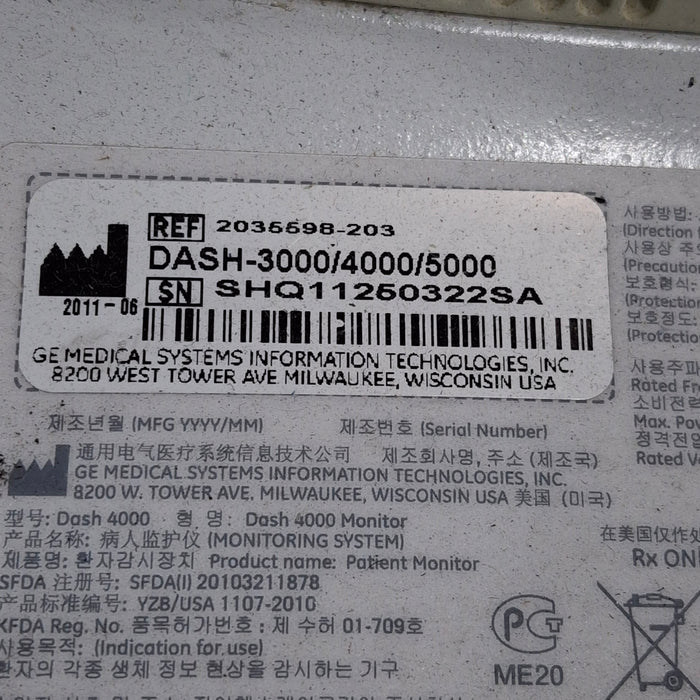 GE Healthcare Dash 4000 - GE/Nellcor SpO2 Patient Monitor