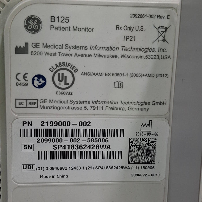 GE Healthcare B125 Patient Monitor