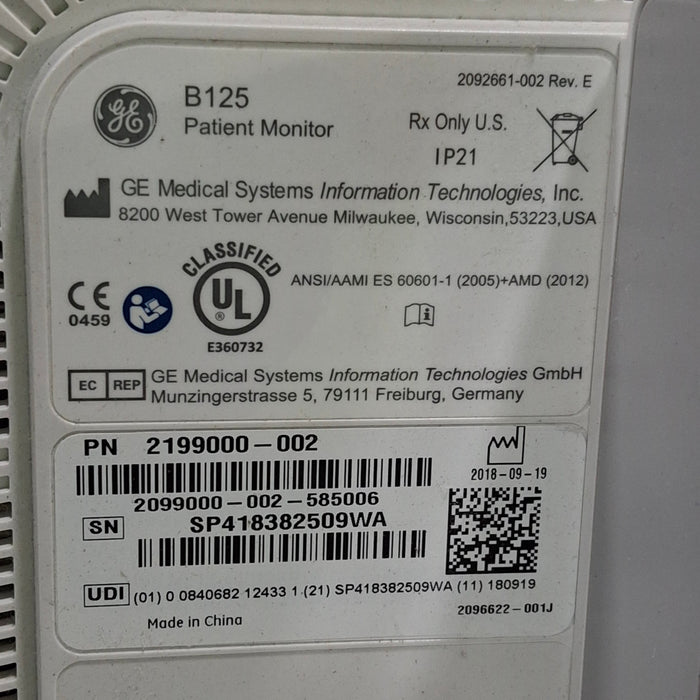GE Healthcare B125 Patient Monitor