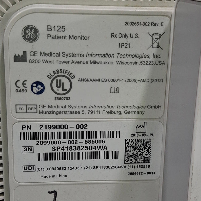 GE Healthcare B125 Patient Monitor