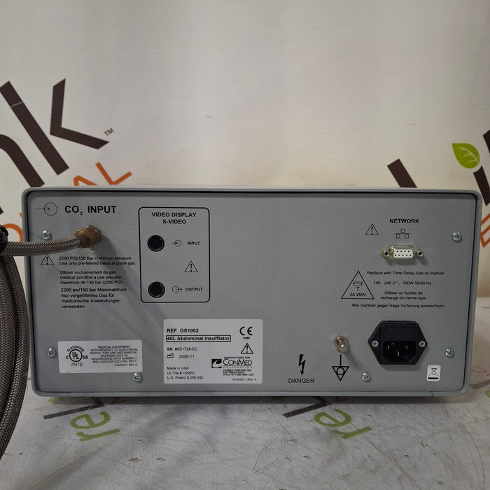 ConMed ConMed GS1002 40L Insufflator Rigid Endoscopy reLink Medical