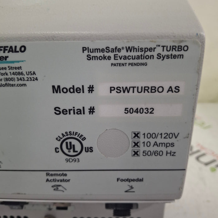 Buffalo Filter PWSTURBO AS Smoke Evacuation System