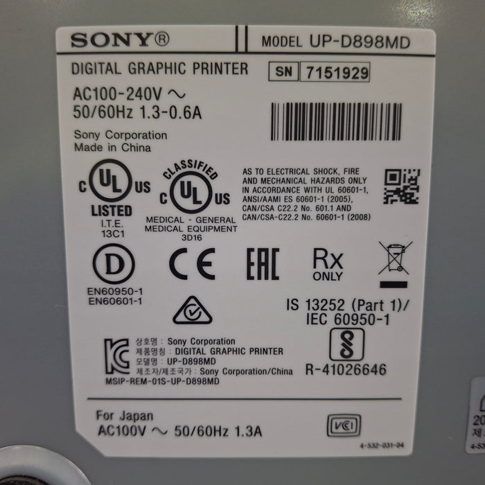 Sony Sony UP-D898-MD Imager / Printer Ultrasound reLink Medical