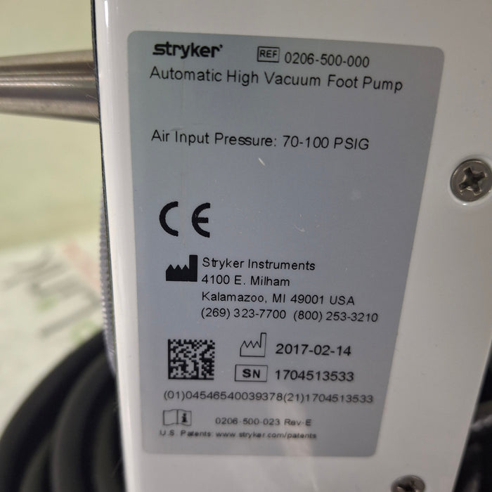 Stryker Stryker 206-500 Automatic High Vacuum Foot Pump Electrosurgical Units reLink Medical