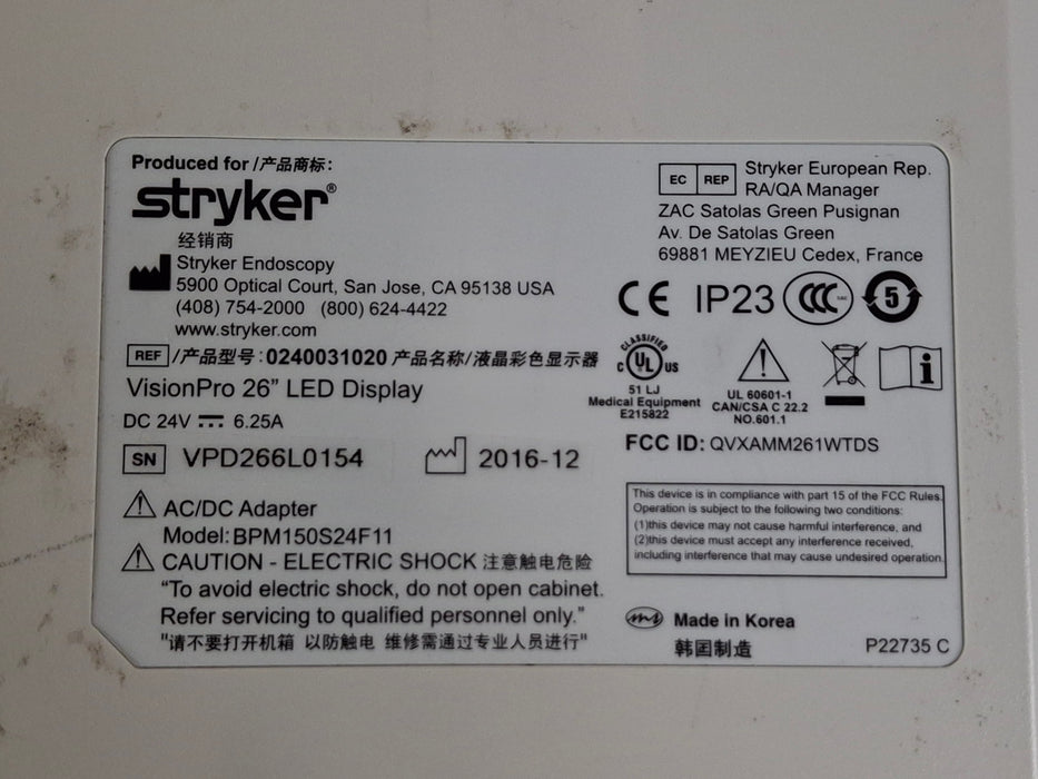 Stryker VisionPro 26" LED Display Monitor