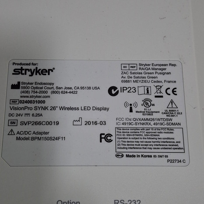 Stryker VisionPro SYNK 26 Wireless LED Display