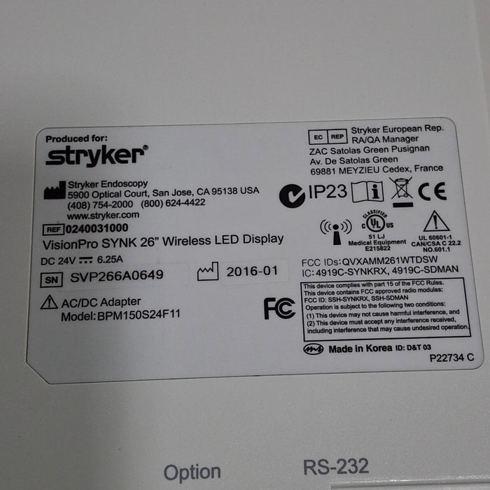 Stryker VisionPro SYNK 26 Wireless LED Display