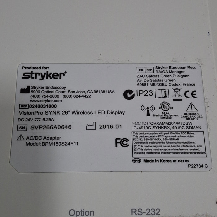Stryker VisionPro SYNK 26 Wireless LED Display